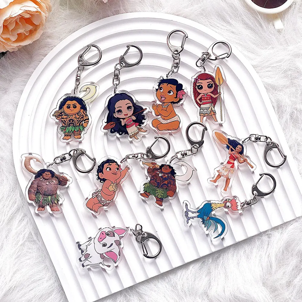 Porte-clés de voiture en acrylique Disney Moana, 1/15 pièces, dessin animé, sac créatif, breloques, accessoires, sac à dos drôle, pendentif, porte-clés, cadeaux pour amis