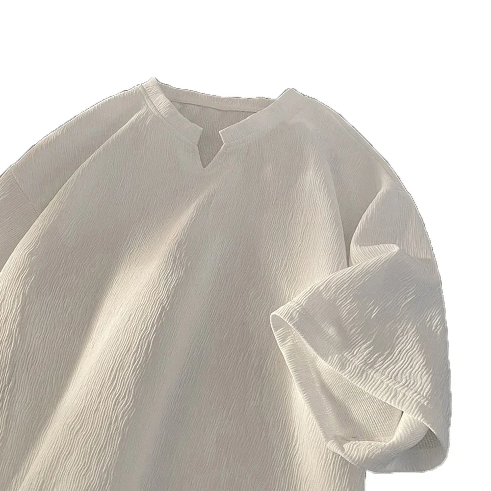 Men Half Sleeve Loose V-Neck Short Sleeve Solid All-match Korean Casual T-Shirts