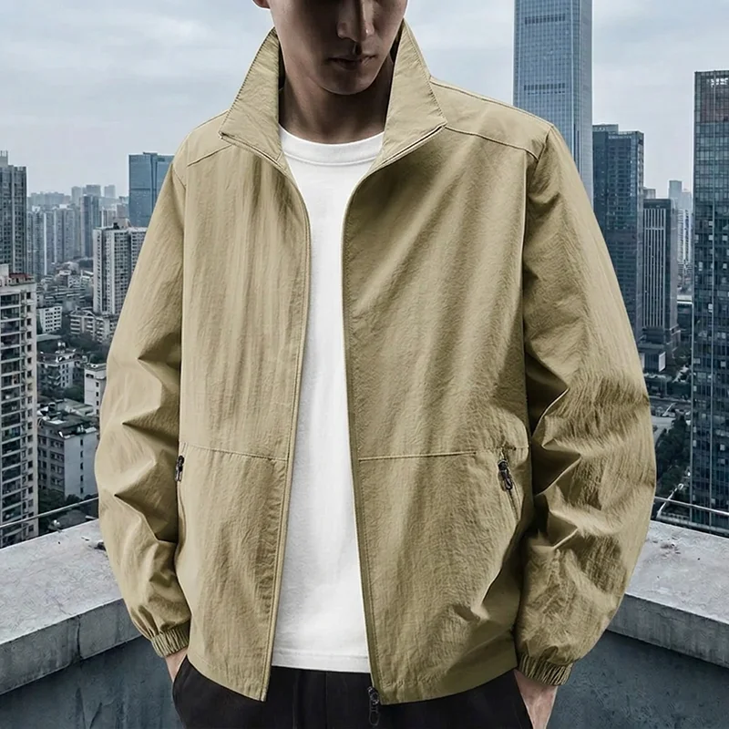 Herren Stehkragen-Jacke Frühling Atmungsaktiv Leicht Knitterfrei Windbreaker Outdoor Sport Freizeit Schnelltrocknende Arbeitsjacken – Detail 19