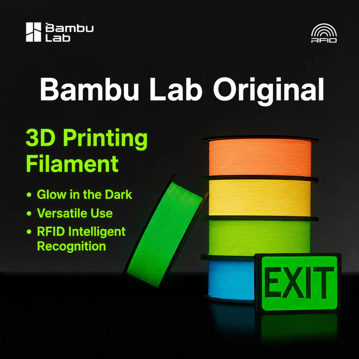Bambu Lab Original PLA Noctilucous 3D Printer Filament 1KG High Toughness PLA-Noctilucent DIY Printing Material Consumables