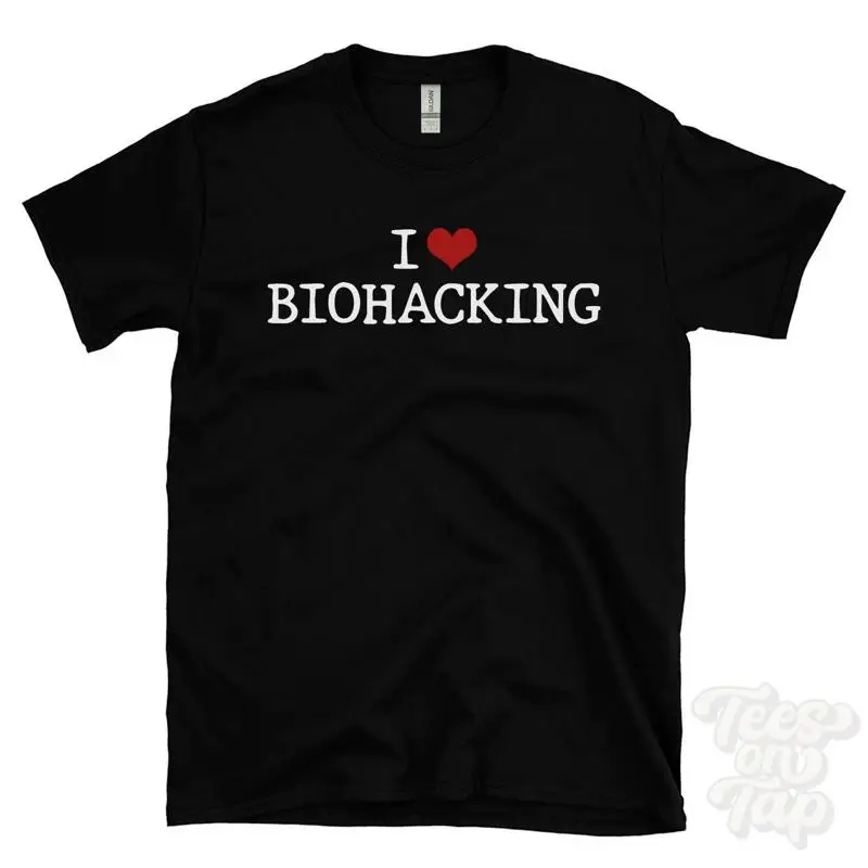 I LOVE BIOHACKING T-SHIRT heart human enhancement biotechnology genetic hacker