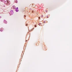 1PCS Cat Eye Stone Hair Pins Double Flower Hair Clip Classical Hairpin Barrette National Wind Headweard Hair Accessories