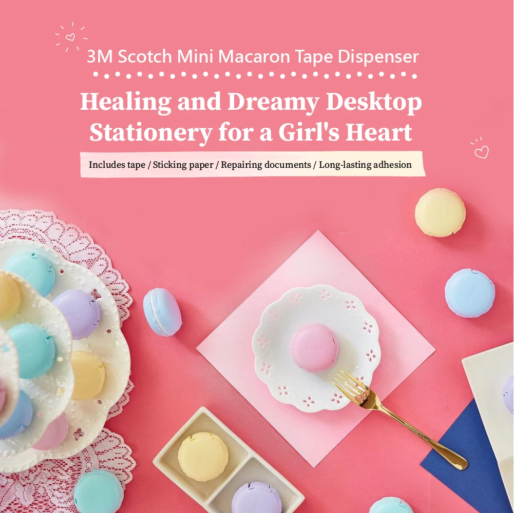 

3M Scotch Invisible Tape Dispenser - Cute Macaron Design, Easy Tear, No Marks on Copies, Safe Blade for Home & Office