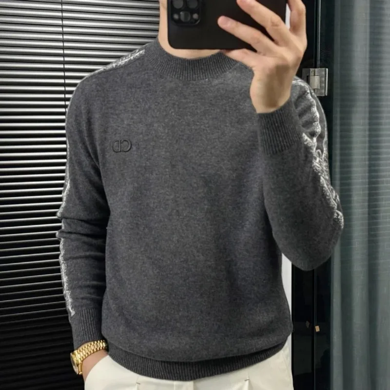 

Осенне-зимний мужской смешанный свитер, модный вязаный универсальный теплый вязаный топ с длинными рукавами