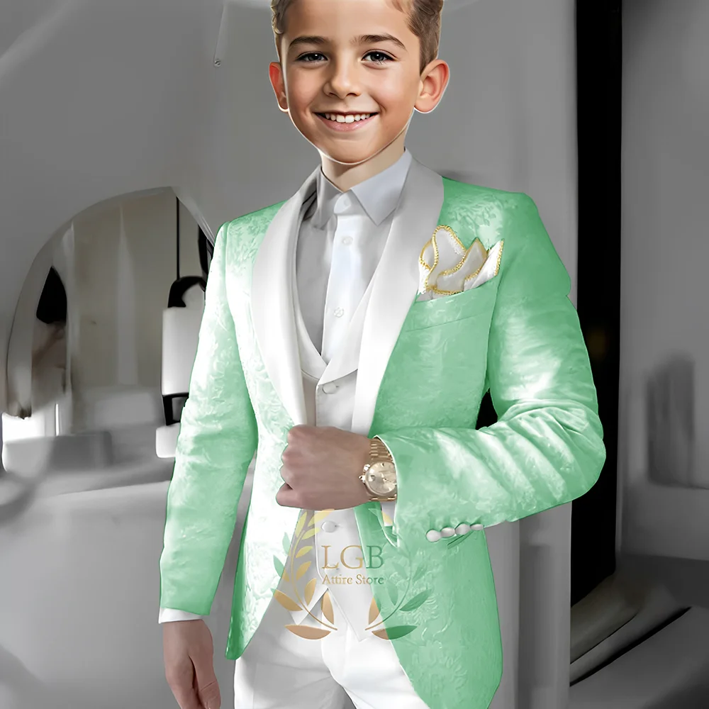 

Jacquard Boy's Suit 3 piece Slim Fit Jacket Vest Pants Custom Kids Suit Formal Party Boy Tuxedo Suit Set