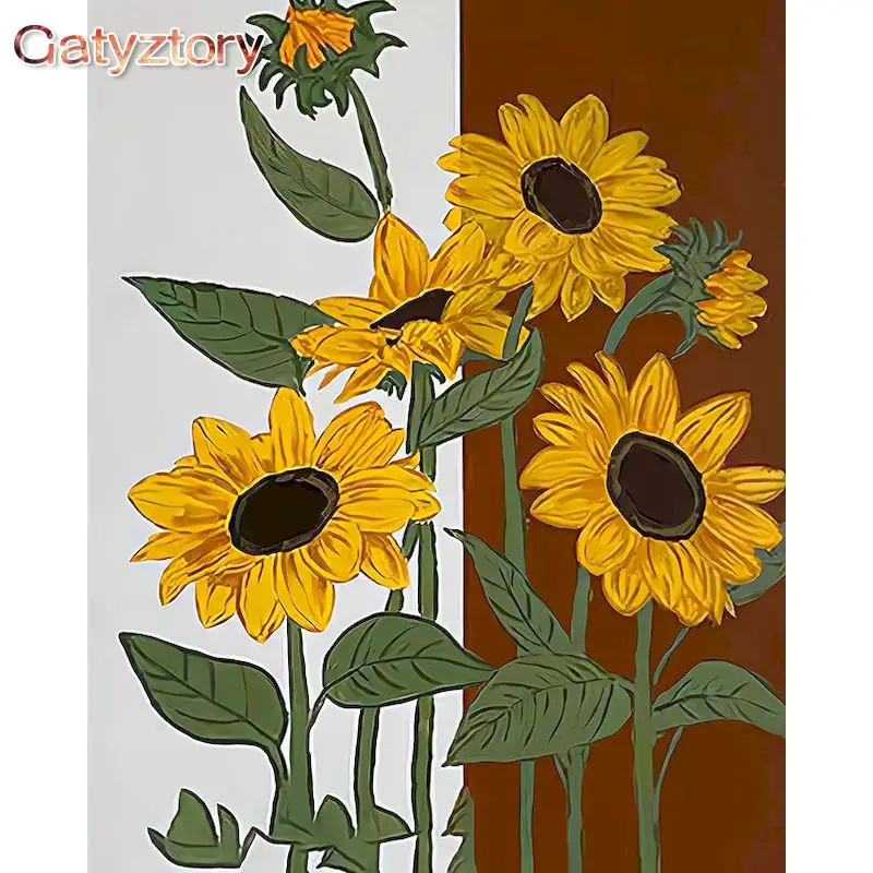 

GATYZTORY DIY Painting By Numbers Sunflower Drawing On Canvas HandPainted Paint By Number Art Gift Kits Home Decoration