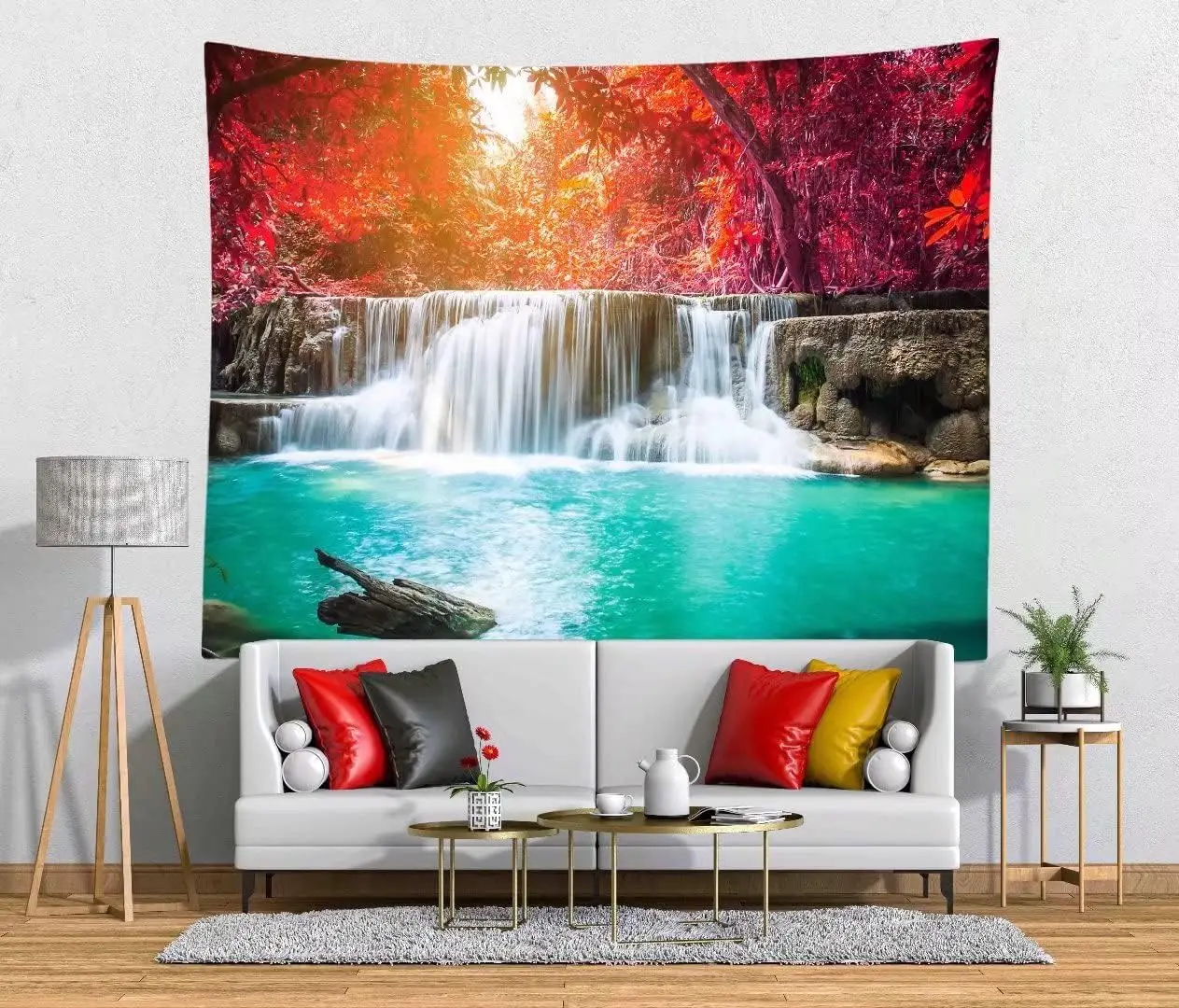 Waterfall Tapestry Backdrop Forest Landscape Tapestry Wall Hanging Lake River Natural Scenery Background Living Room Dorm Decor