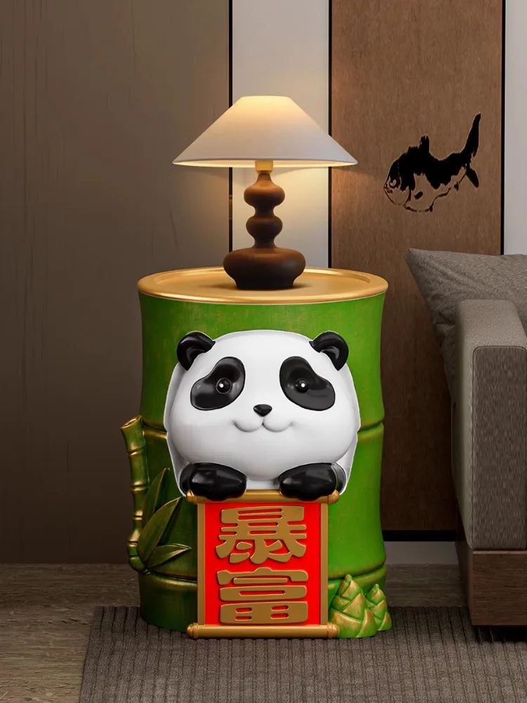 Furniture Bamboo Tube Shape Panda Side Table Floor Decoration Resin Sculpture Living Room Sofa Tea Tables Home Decor Customized