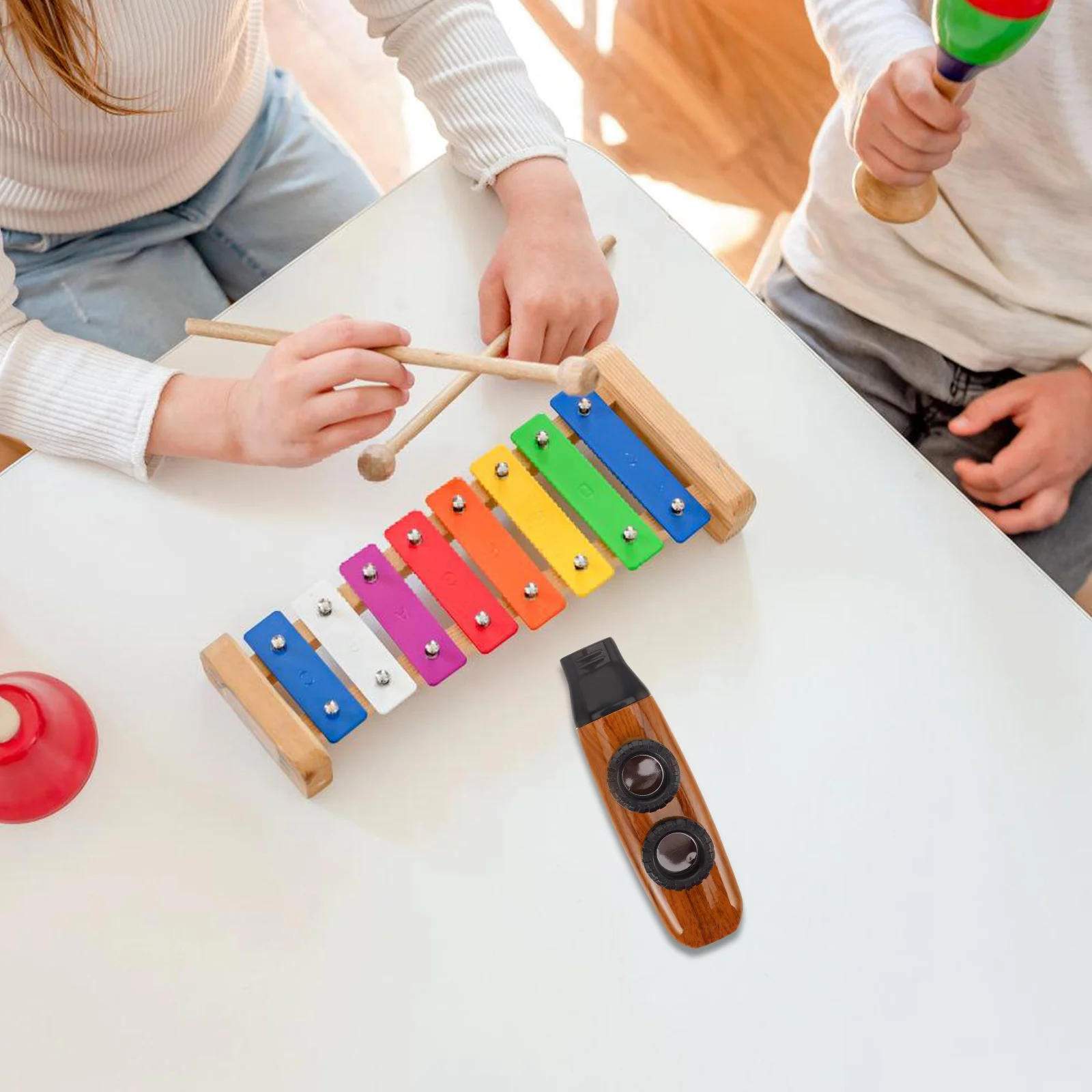 

Wood Grain Kazoo Double Hole Musical Instrument for Guitar Ukulele Beginner Kids Toy Noise Maker Lightweight Compact Size Easy
