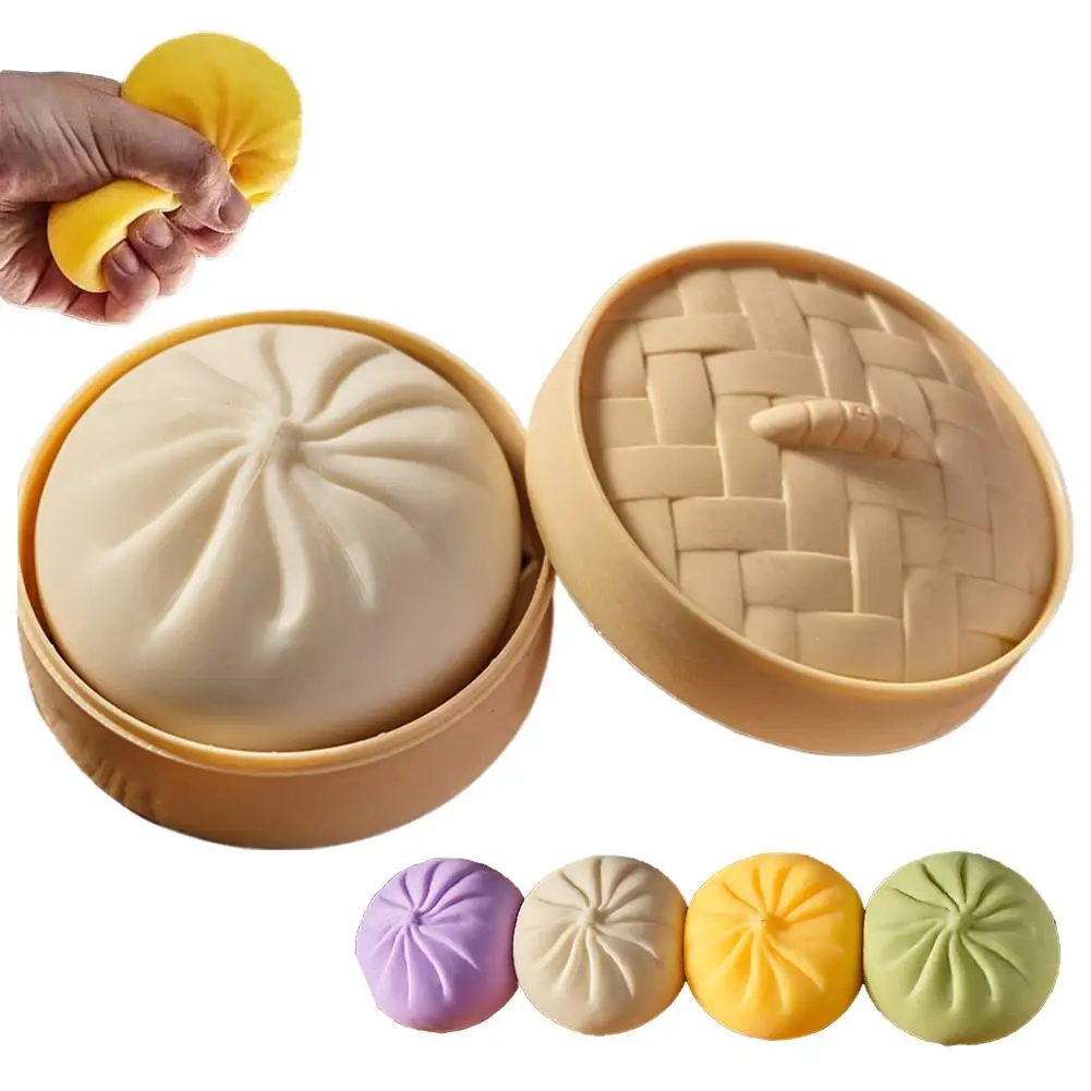 Dumpling Stress Balls Fidget Sensory Toy Squeeze Dough Ball Stress Relief Toy Bun with Food Steamer Anxiety Relief