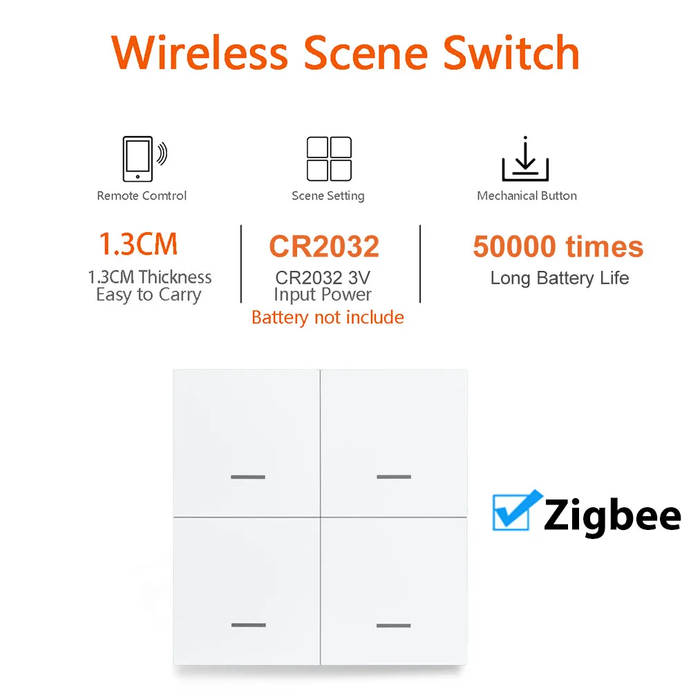 Smart ZigBee Switch 4 Gang Skenario 12 Adegan Switch Push Button Controller Mendukung deCONZ Zigbee2mqtt Home Assistant