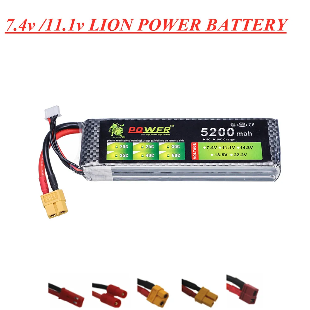 LION POWER 3S 11.1v 7.4v 2800mAh 4200mah 5200mah lipo battery xt60/T Plug For RC toy Car Airplane Helicopter Boat Spare Parts