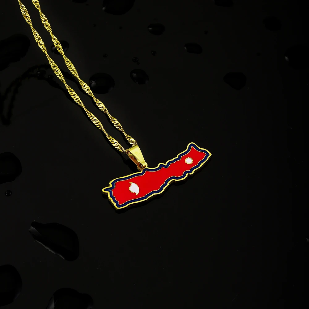 Mode Nepal Karte Flagge Anhänger Halskette Edelstahl Männer Frauen Land Karten Schmuck Nipars Geschenk – Detail 3
