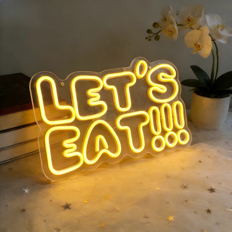 

LET'S EAT Neon Sign LED Night Light USB Rechargeable Food Aesthetic Wall Art Desk Lamp for Kitchen Restaurant Cafe Decor Gift