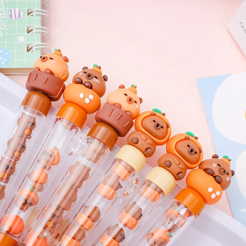 4-Pack of Random Styles of Capybara Stacking Design Black Gel Pens, Quick-Drying Gel Pens, Fun Quick-Drying Pens for Students, Writing Pens, Essential for Study and Office Use