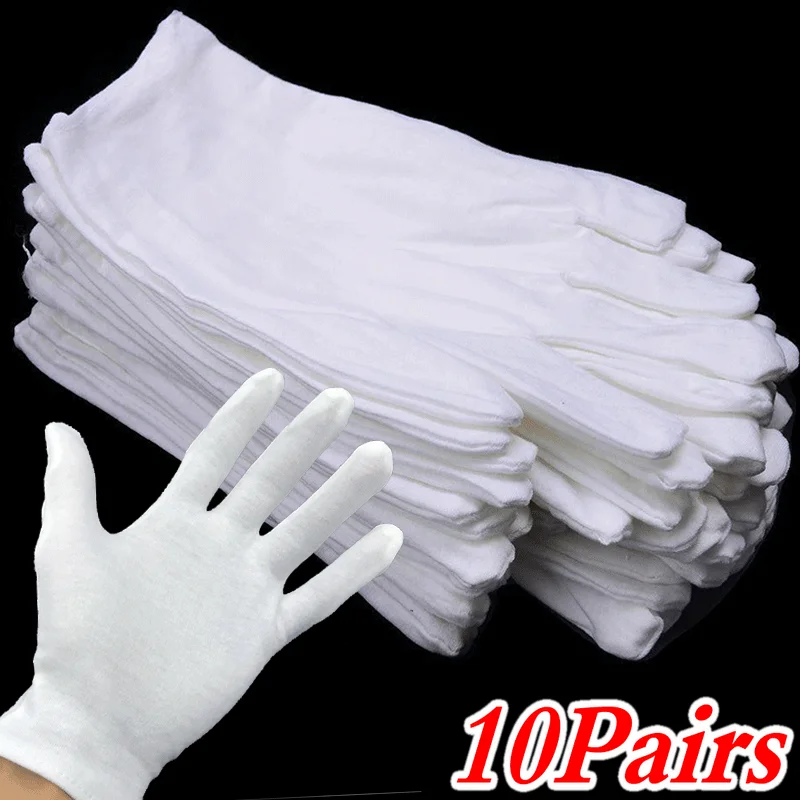 10Pairs  Disposable Soft Cotton Gloves Inspection Mittens Jewelry Coins Silver Elastic Lining Men Women Gloves