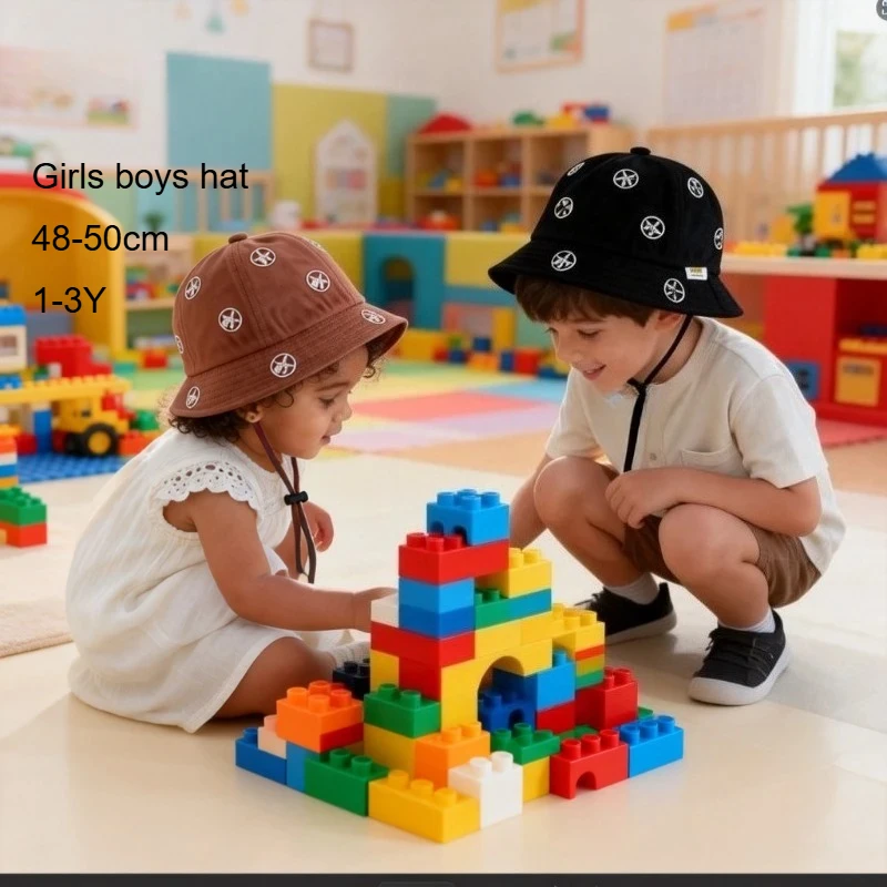 

Kids Sun Protection Outdoor Leisure Cap 48-50cm Children Hat with Bear Cute Embroidery Fisher Girls Boys Bucket Hat Baby Caps