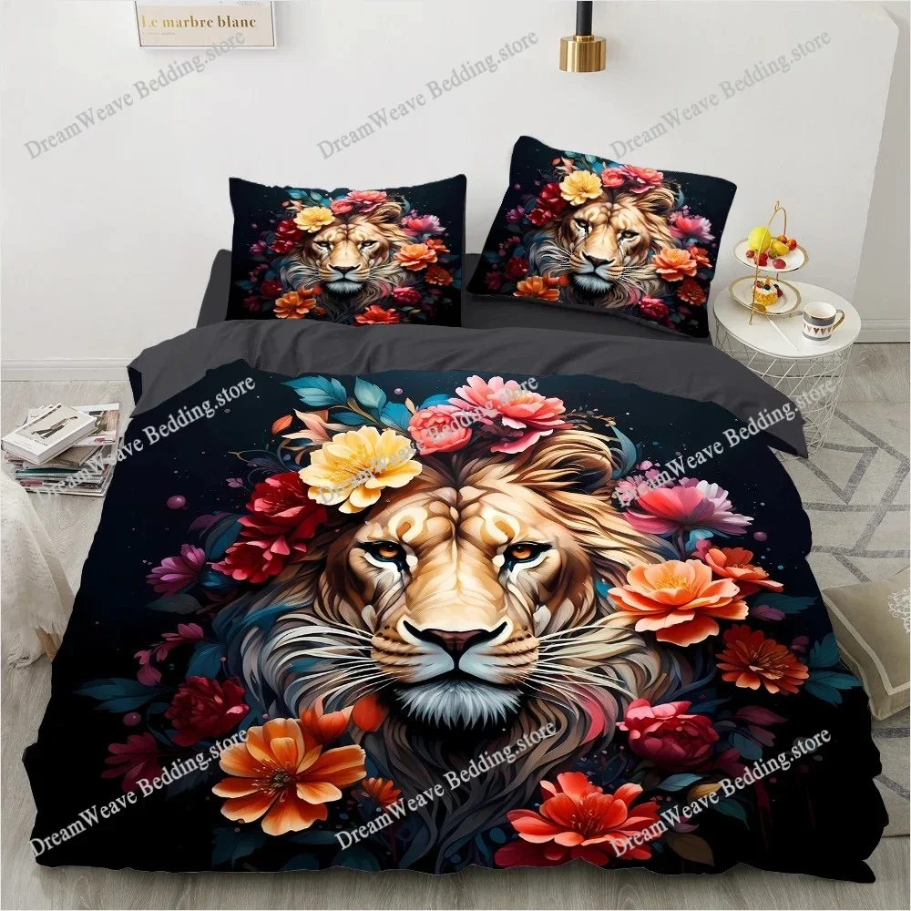 Black Art Tiger Flowers Bedding Set Duvet Cover 3d Bedding Fashion Design Decoration King Duvet Cover Set Double Bed Set Bedding