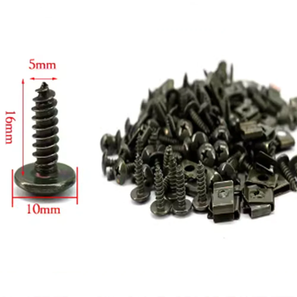 10sets Hybrid Automotive and Motorcycle Metal Screws Self-Tapping Fasteners and Clips U-Band Screws Rustproof Clip Screw Buckles