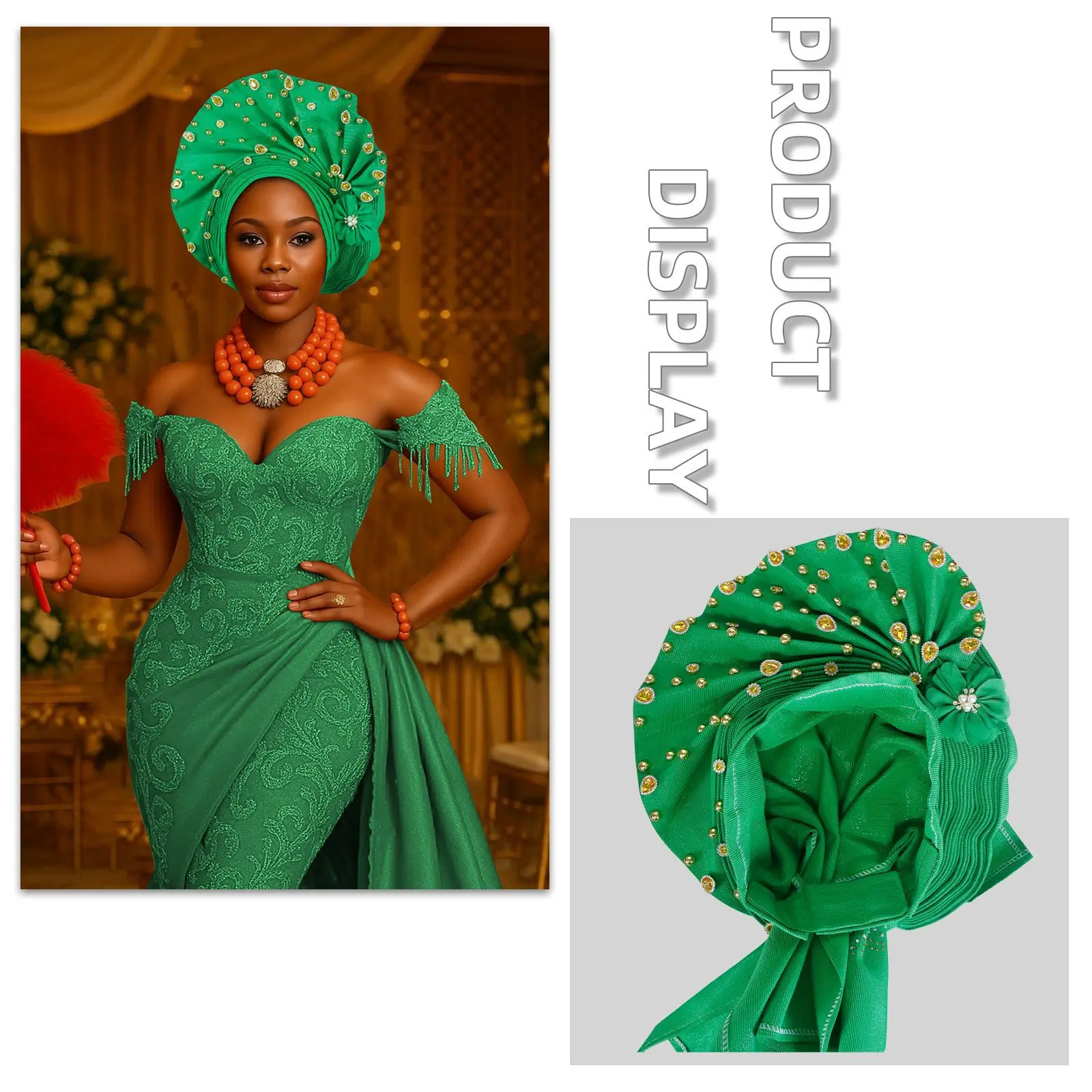 

Готовый головной убор Aso Oke из Нигерии 2026 года, в форме веера, африканский платок-геле для женщин, для свадеб и вечеринок