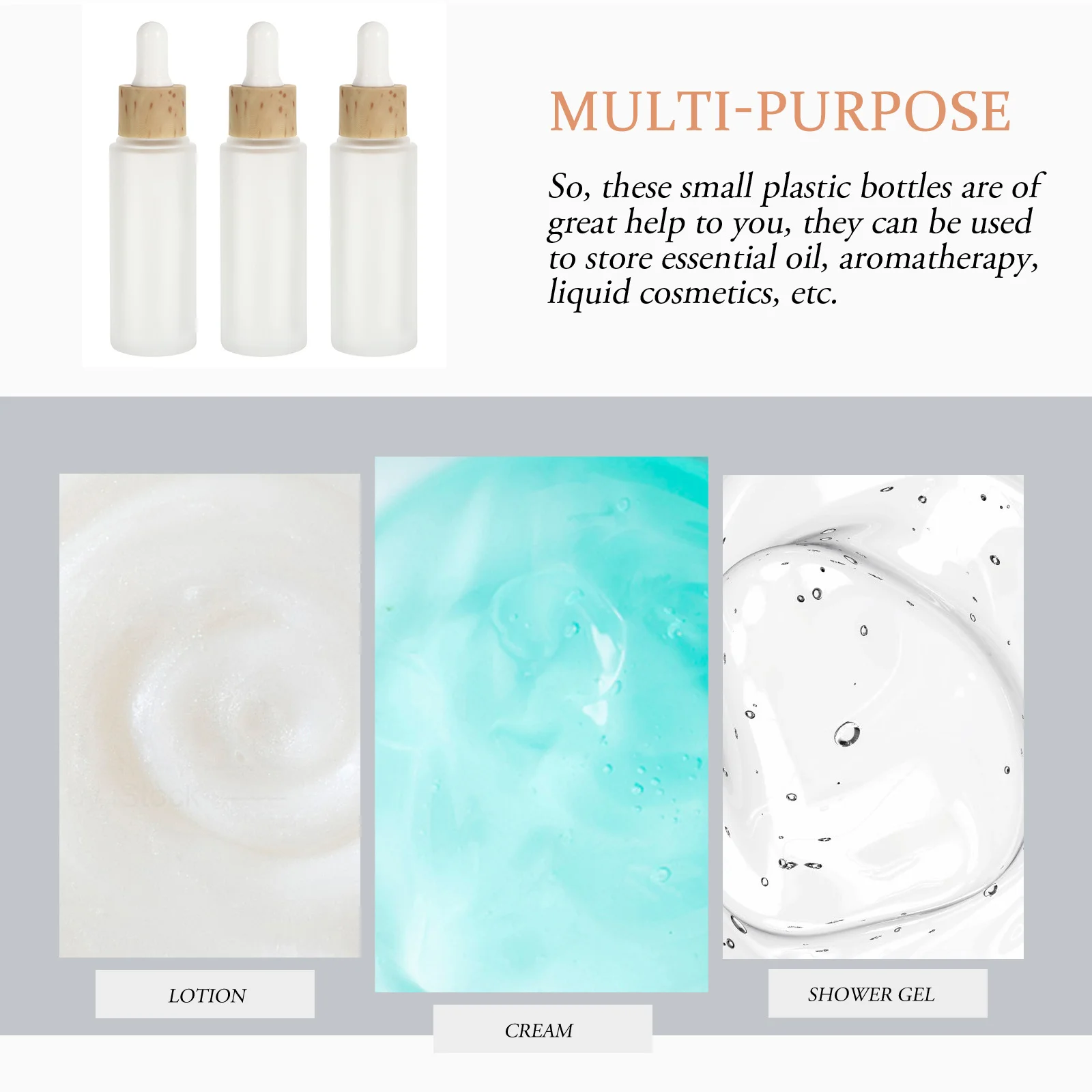 Bottiglie di subimballaggio riutilizzabili da 3 pezzi 30 ml Vetro smerigliato trasparente Durevole per oli essenziali e lozioni Bottiglia di olio essenziale