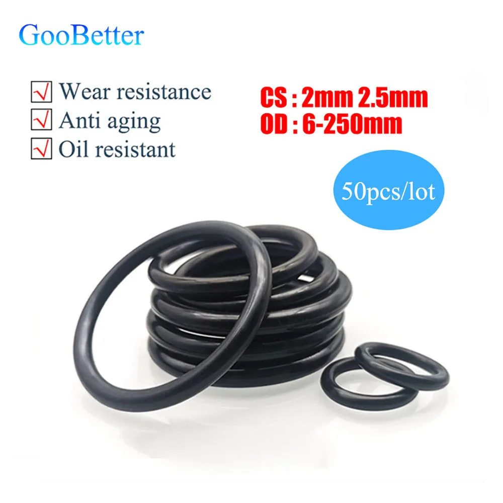 50Pcs/lot NBR O Ring Seal Gasket Thickness CS 2mm 2.5mm Nitrile Butadiene Rubber Spacer Oil Resistance Washer Black Round Shape