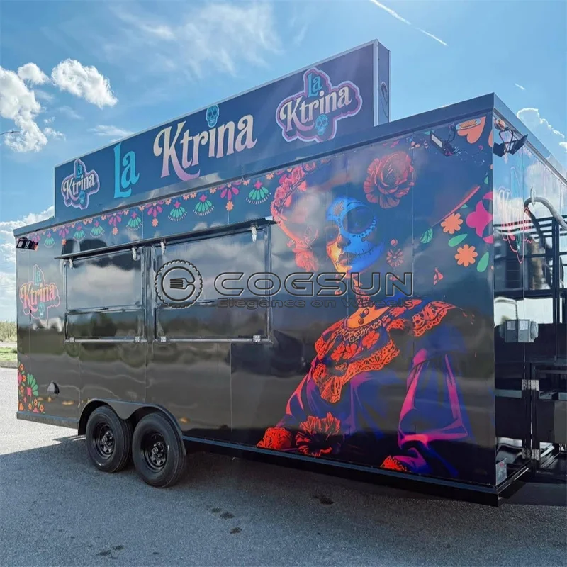 

COGSUN Vintage Round Food Trailer Concession Cart Ice Cream Van Pizza Food Truck Mobile Kitchen Coffee Snack Bar Vending Kiosk