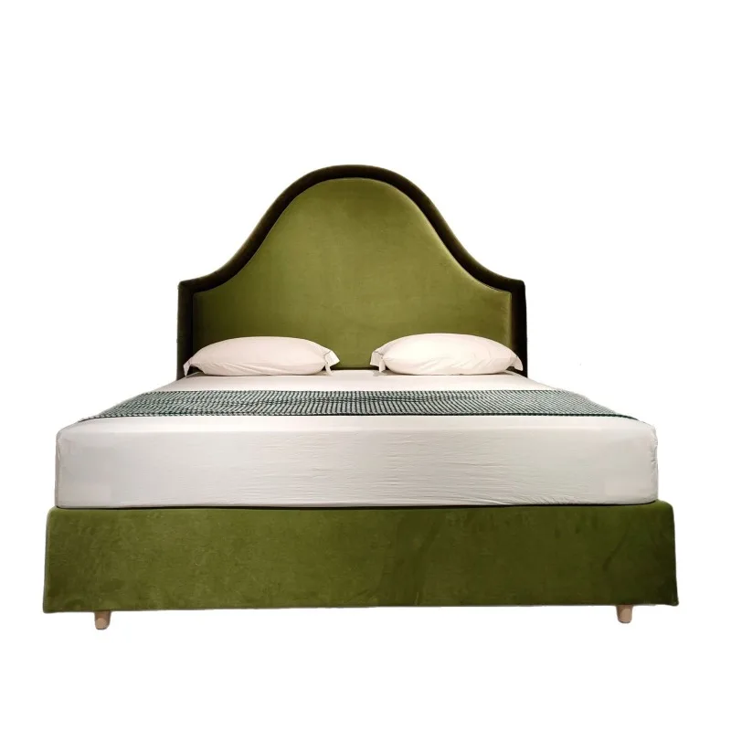 سرير قماش كريمي فرنسي حقيبة ناعمة خضراء كلاسيكية 1.8 متر غرفة نوم رئيسية مزدوجة بسيطة