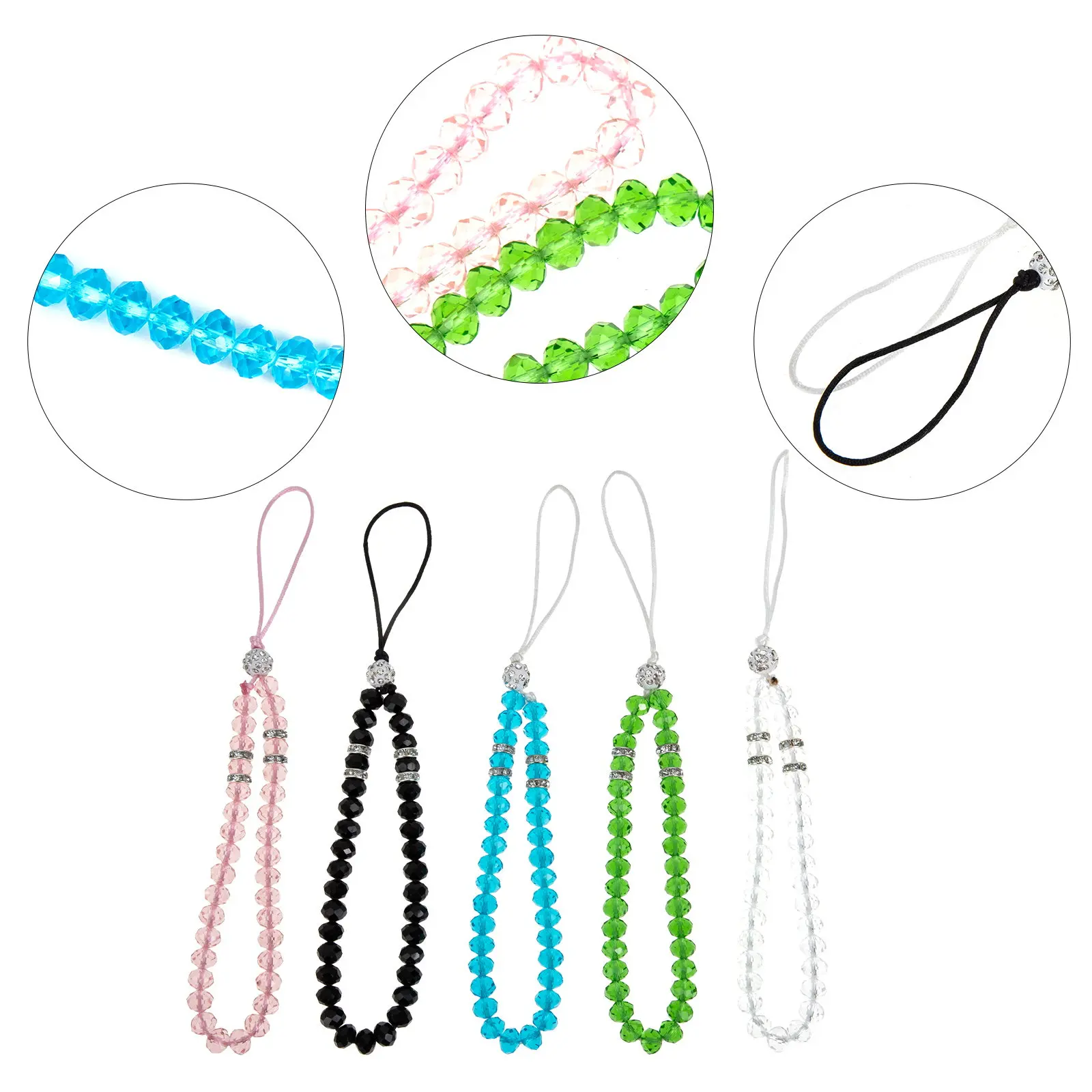 

Набор из 5 штук: Цепочки-ремешки для телефона с бусинами и кристаллами, аксессуары для защиты от потери, ремешки на запястье