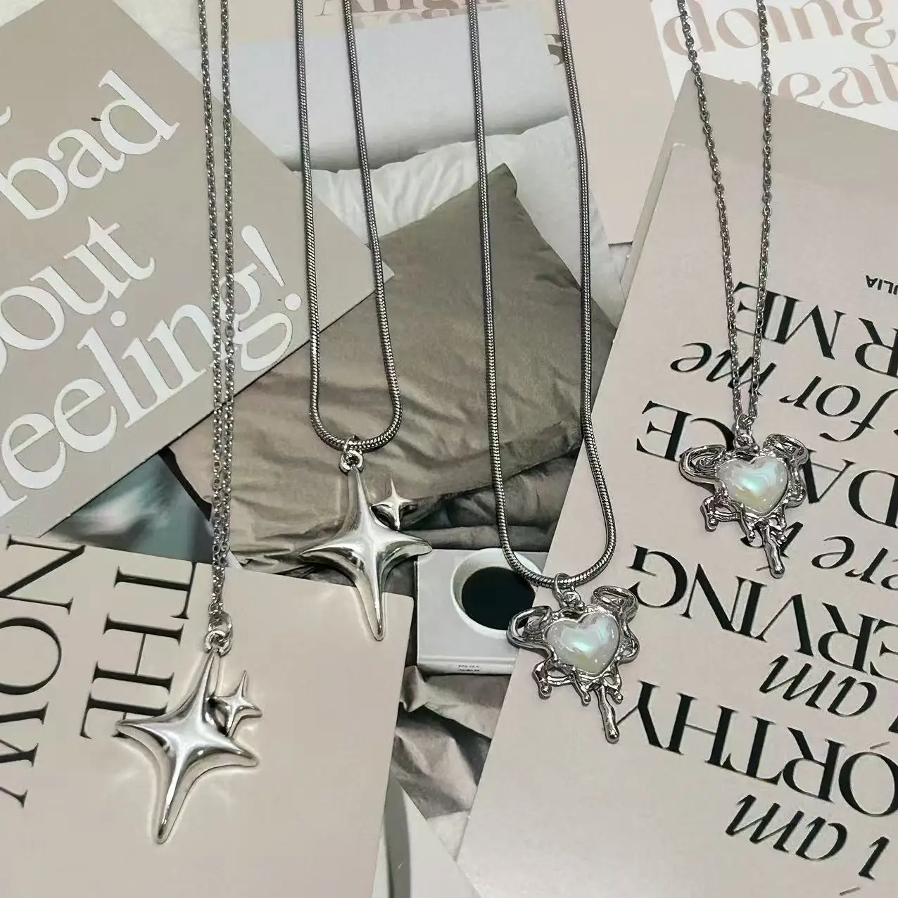 Earrings Heart Star Dangle Elegant Zinc Alloy Silver Tone Medium Women Lightweight Chic Niche Premium Luxury Party Gift