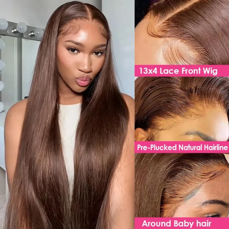 الشوكولاته براون شعر طبيعي مفرود الباروكات 13X6 Hd الدانتيل الشفاف الباروكات الأمامية قبل قطعها الملونة البرازيلي 230 الكثافة 30 بوصة #3