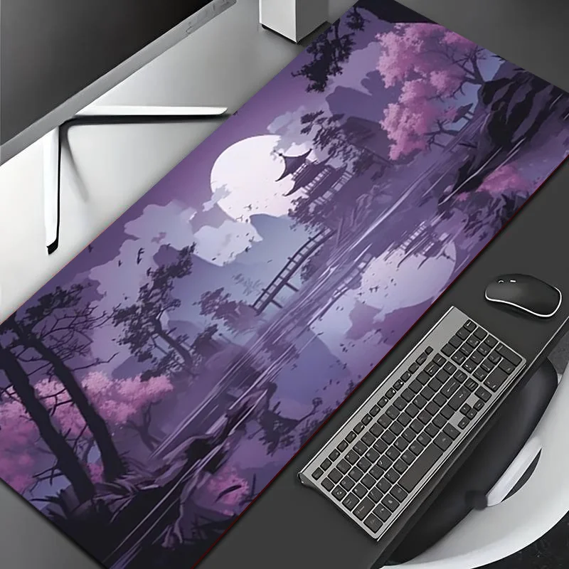 Mouse Pads Large Mouse Pads 900x400mm 1 piece of diatom mud oversized mouse pad card game pad, purple-tone Japanese moon night