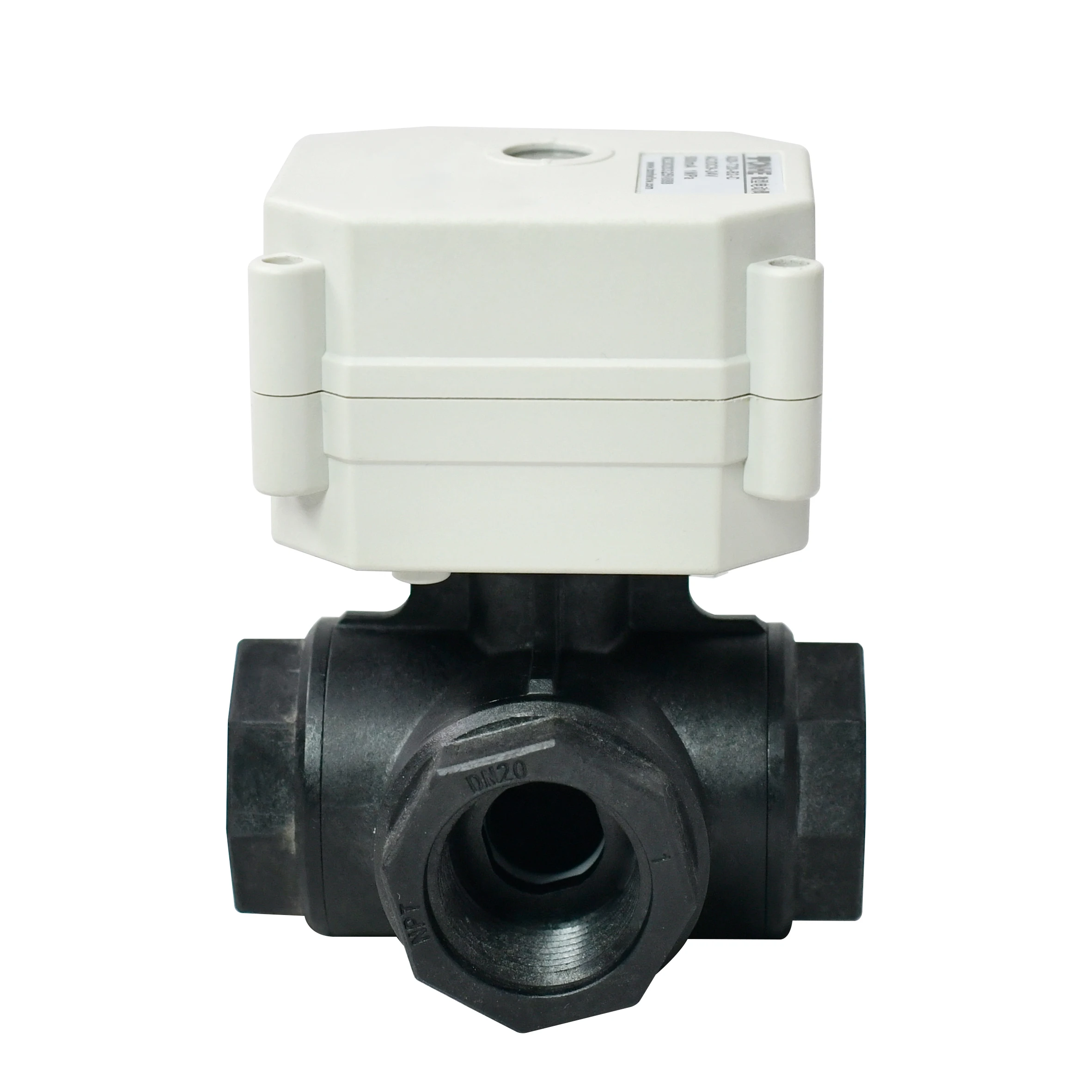 Tonhe 3 Way AC110-230V N20 3/4'' PPO Plastic  Electric Control Motorized Ball Valve