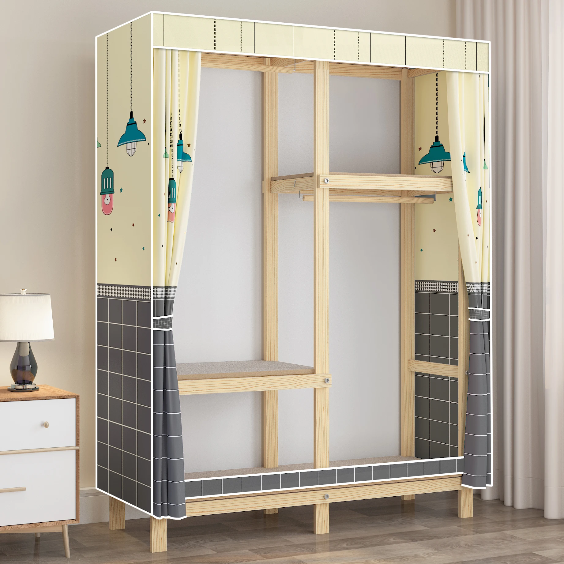 YY Assembled Solid Wood Structure Children's Cloth Wardrobe Rental Room Fabric Cabinet