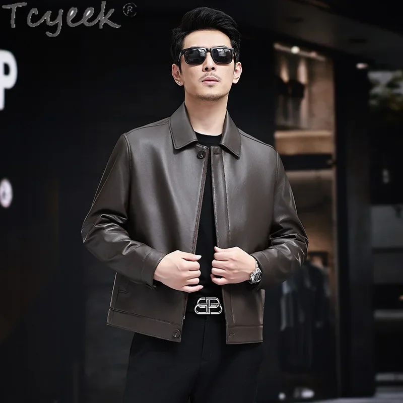 Tcyeek Genuine Leather Jacket for Men 2025 Business Casual Goatskin Leather Coat Spring Autumn Clothes Mens Coats Jaqueta Couro