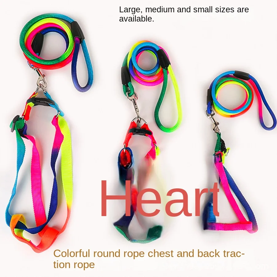 Dog Pet Leash + Harness Two-Piece Set Cat Leash Colorful Pet Harness Round Rainbow Color Cat Leash Dog Chain