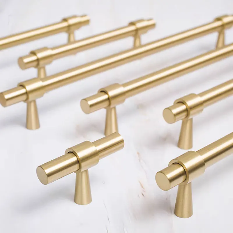 Modern Solid Brass Cabinet Handles T Bar Dresser Drawer Knobs Light Luxury Bookcase Wardrobe Pulls Kitchen Cupboard Door Handle