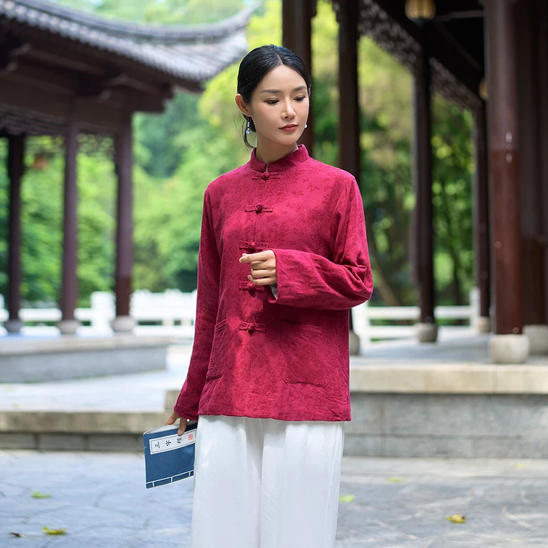 Chinese Style Double Layer Short Jacket Tang Suit Women's Fashionable Zen Monastic Wear Floral Embroidery Thickened Cotton Coat