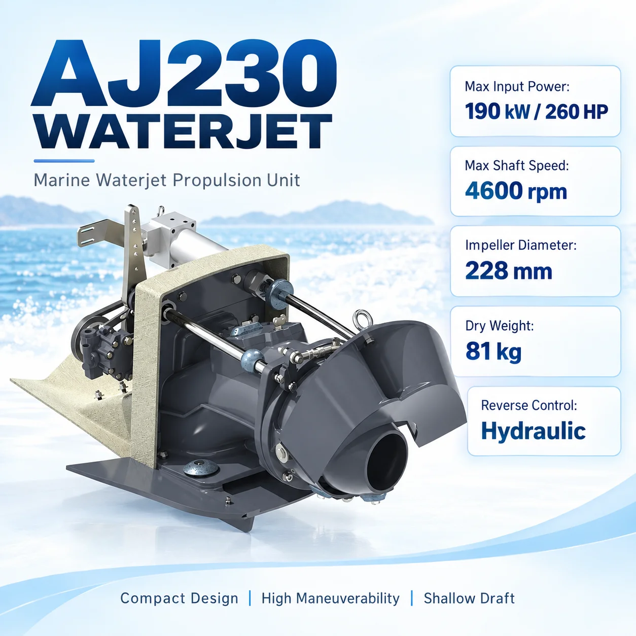 For Alamarin Jet AJ230 Waterjet Propulsion System 260HP Marine Water Jet for Rescue Patrol Work Boat