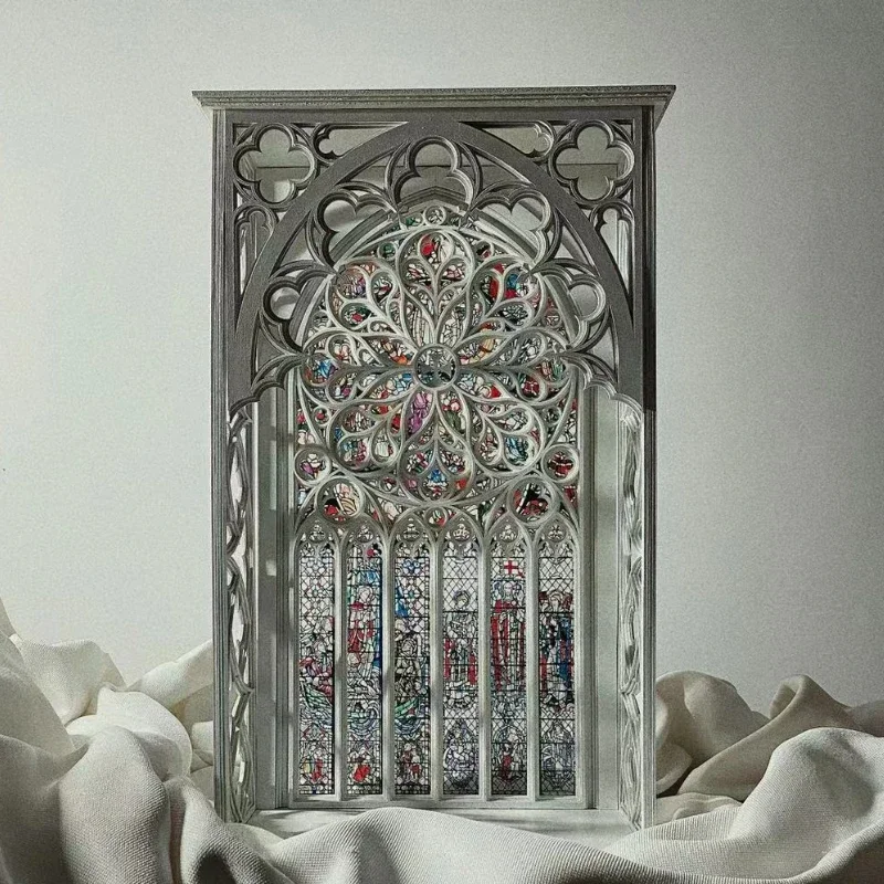 Finished Gothic church flower window, baby with miniature handmade model ornament