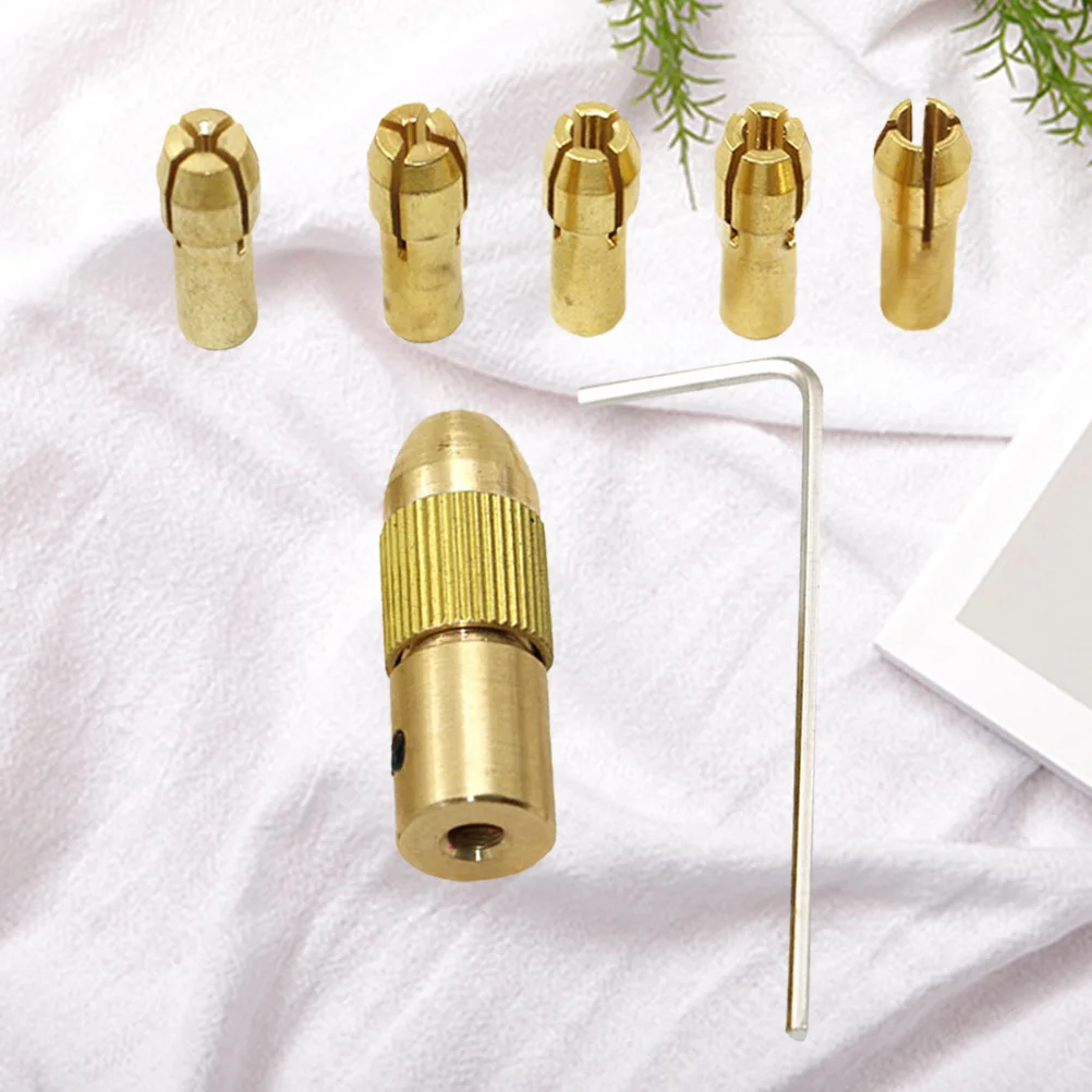 Mandrin de perceuse électrique en laiton, ensemble pour outils rotatifs, Micro pince auto-serrante, matériel pour projets de perçage du bois, outil rotatif 7 pièces