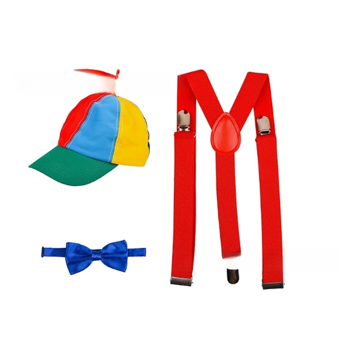 إكسسوارات أزياء المهرج للهالوين، مجموعة ربطة عنق بحزام قبعة حمراء ملونة حلزونية
