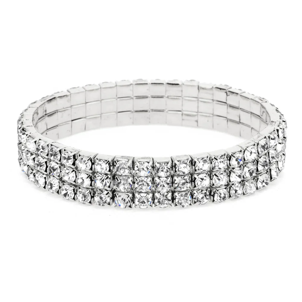 Bridal Anklet, Korean Style Three-Row Rhinestone Elastic Anklet, Crystal Foot Jewelry