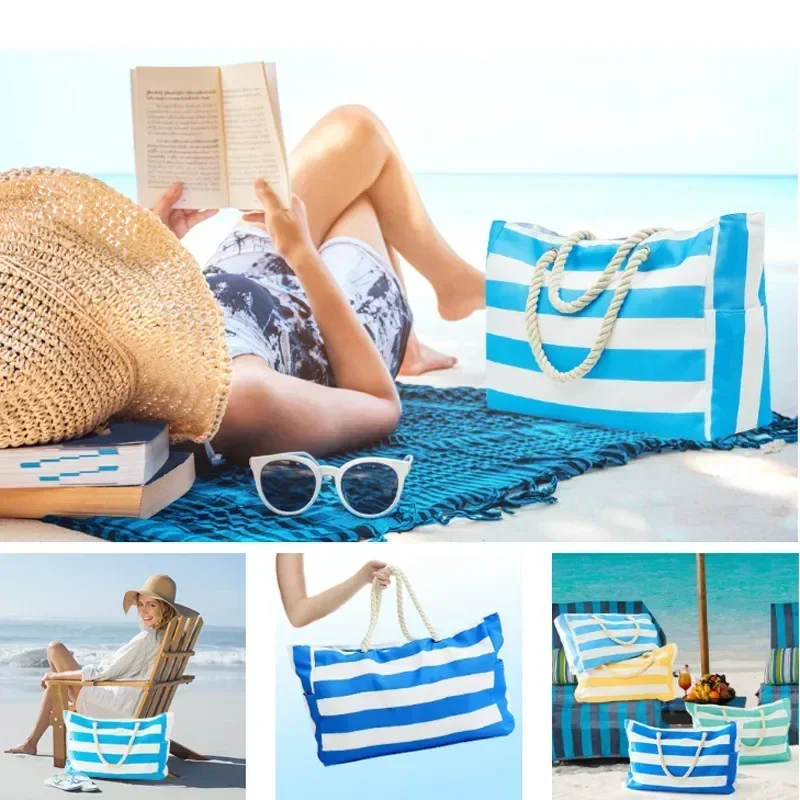 ADX-11 Bolsos de mano de playa impermeables para mujer con cremallera y asa de cuerda Bolsa de verano