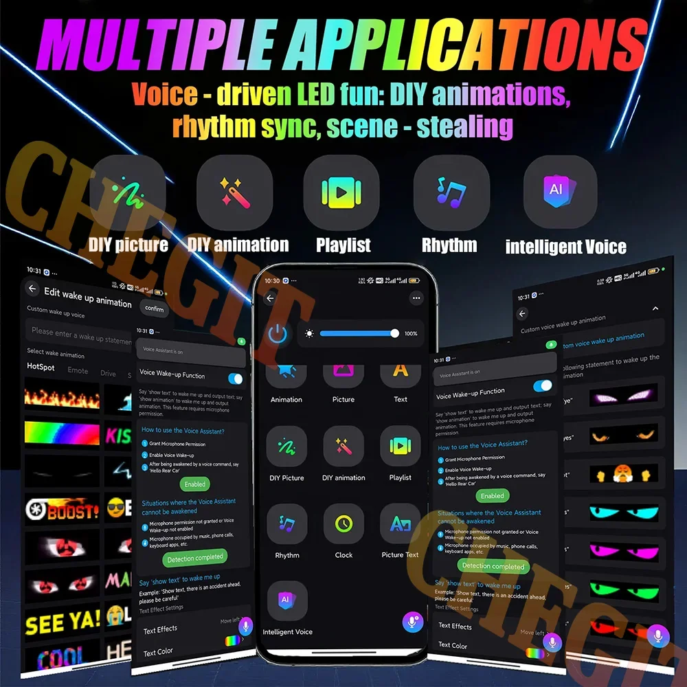 AI صوت LED مصفوفة بكسل لوحة سيارة شيطان عيون APP ضوء الليل لتقوم بها بنفسك شاشة LED مرنة قابلة للبرمجة لملحقات شاحنة السيارة