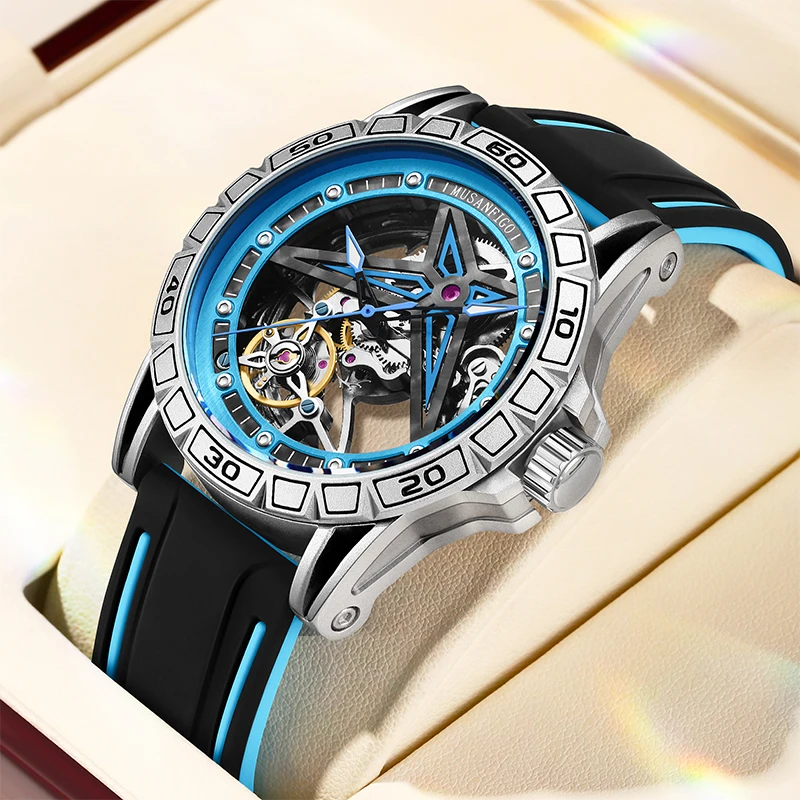 MUSANFIGO Gemini Fully Automatic Mechanical Watch Men's Hollow Plate Watch Night Light Waterproof Trendy Men's Famous Watch