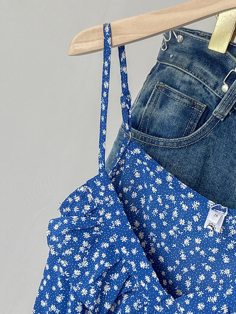 Koreanische Sle Spicy Girl Floral Design Svel Weste Strap frauen Sommer Neue Faion Asymmetrische Top ort Länge Pflanze Fl...