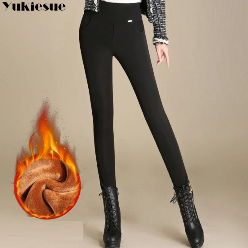 Warm Women Pants Winter Skinny Thick Velvet Wool Fleece Leggins Trousers Lambskin Cashmere Pants Female Leggings clothes