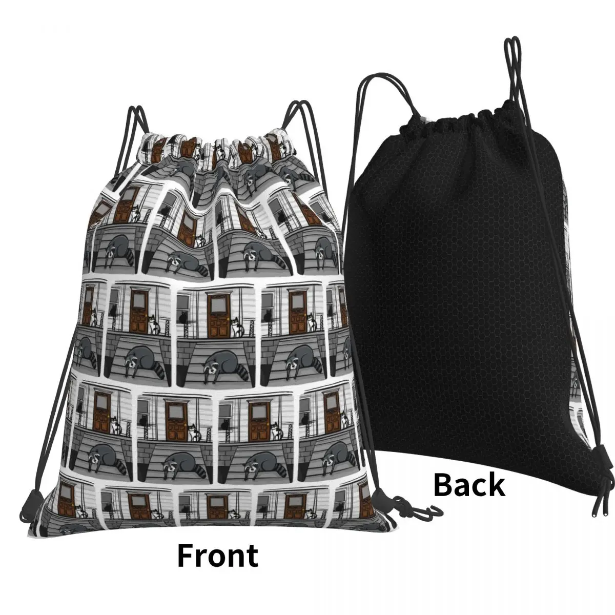 Trash Panda Porch Visit Backpacks Portable Drawstring Bags Shoes Bag Book Bags for Man Woman School