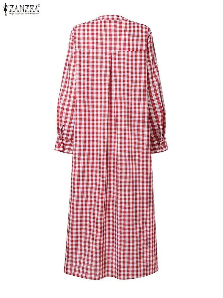 فستان نسائي غير رسمي منقوش لربيع 2025 بأكمام طويلة ورقبة دائرية وأزرار حتى الجيب وفتحة جانبية منقوشة فساتين طويلة طويلة من ZANZEA Woman #2